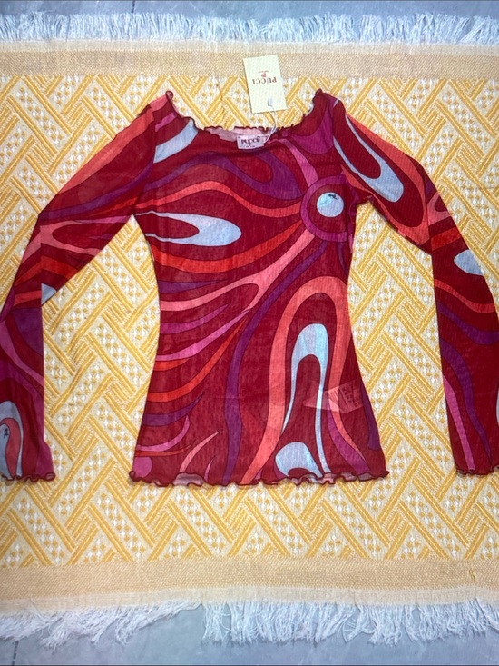 Emilio Pucci Tops - -Inspired Red Swirl Long-Sleeve Mesh Top